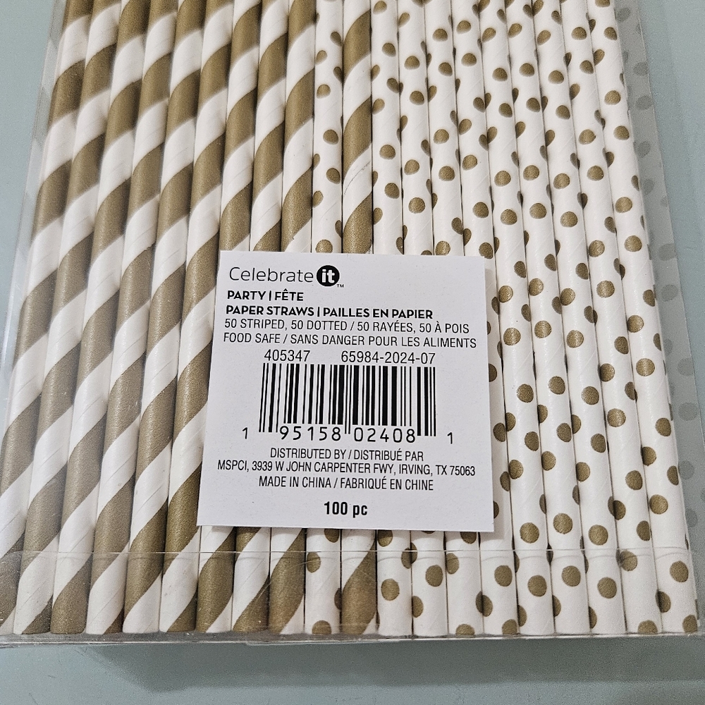 Gold Paper Straws (100 count) - Picture 5 of 6